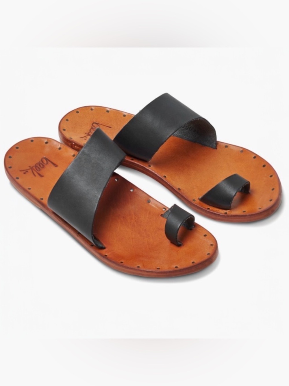 🆕Beek Finch Toe Ring Flat Black Leather Sandals Size 8 NIB